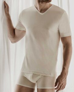 Men’s ivory V-neck short-sleeve undershirt by ZD Zero Defects