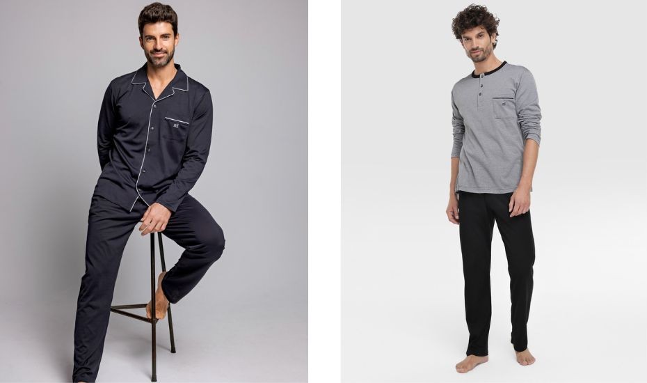 Men’s pyjamas made from 100% mercerized cotton by ZD Zero Defects, naturally breathable and ideal for year-round sleepwear.